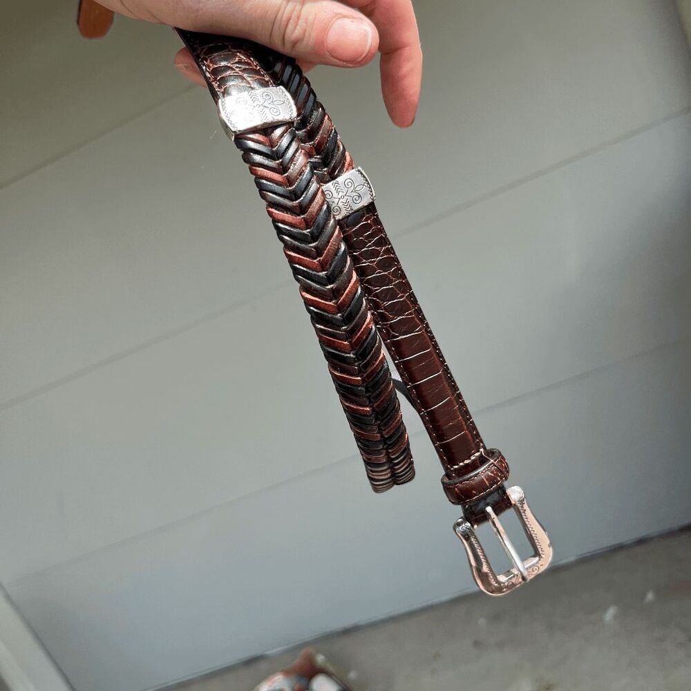 Brighton Brown Braided Leather Belt Silver Buckle & Accents L/34 - Picture 4 of 16